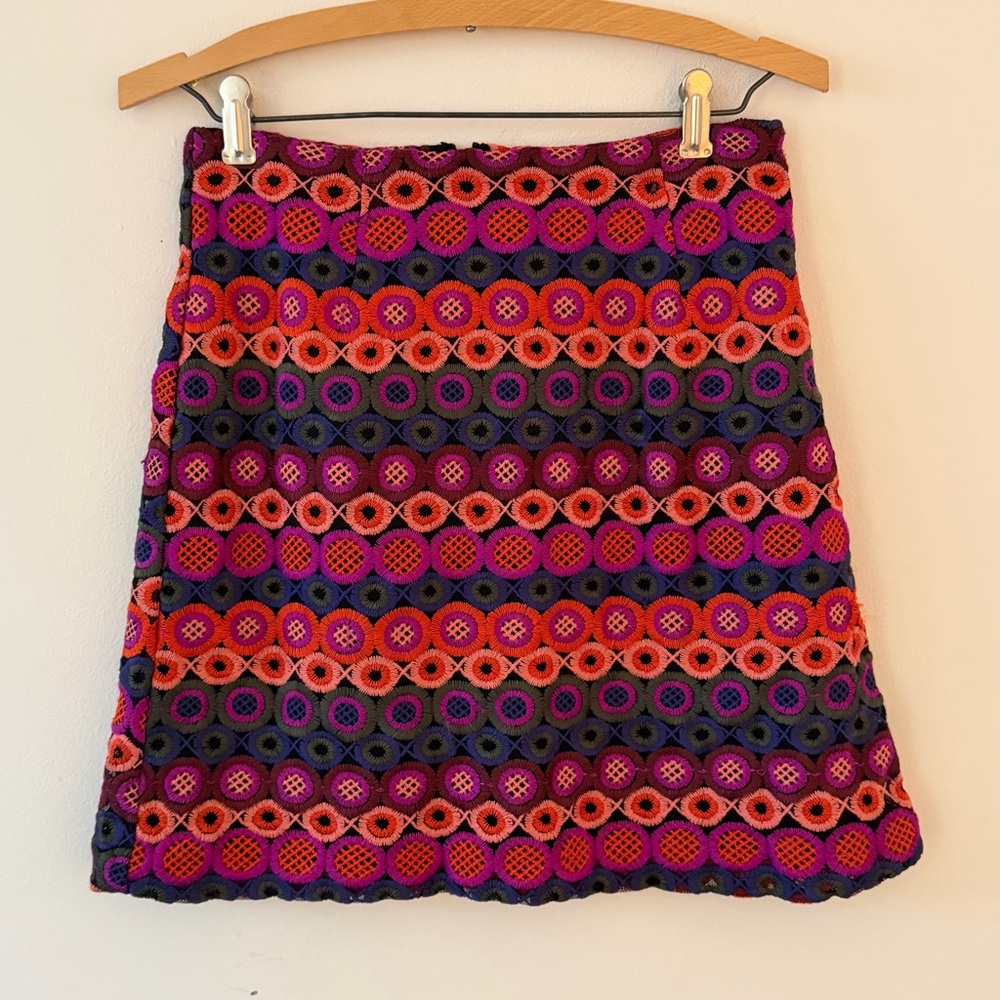Anthropologie Hutch Ellen Embroidered Mini Skirt Pink Purple Orange Size 2